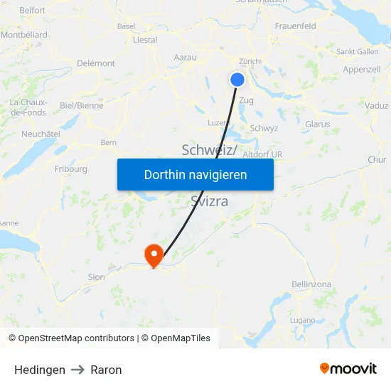Hedingen to Raron map