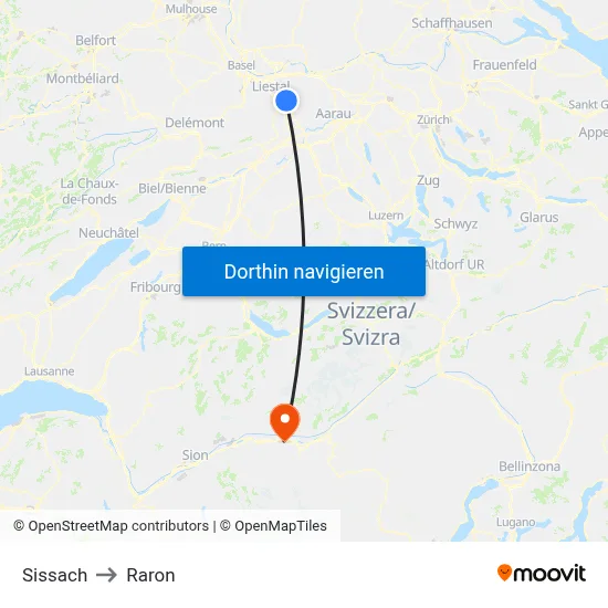 Sissach to Raron map