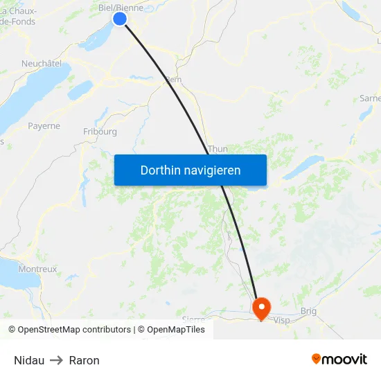 Nidau to Raron map