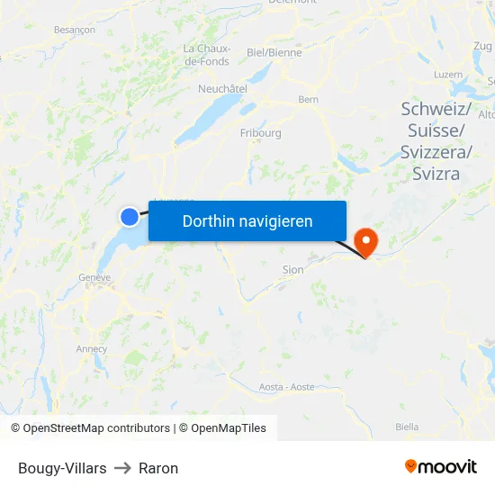 Bougy-Villars to Raron map