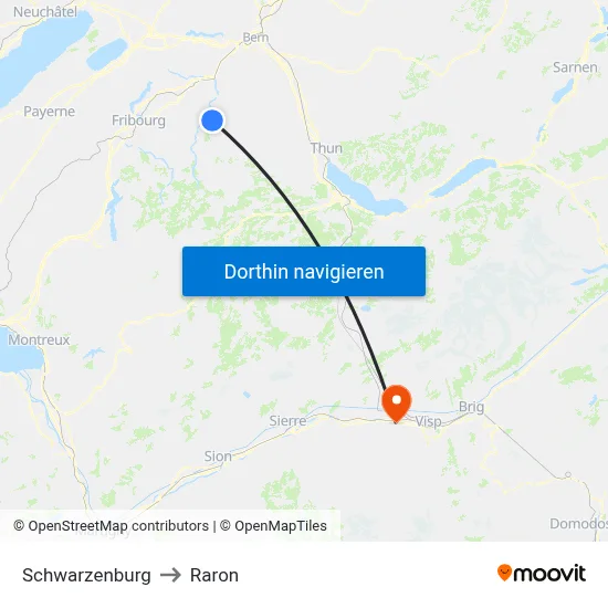 Schwarzenburg to Raron map