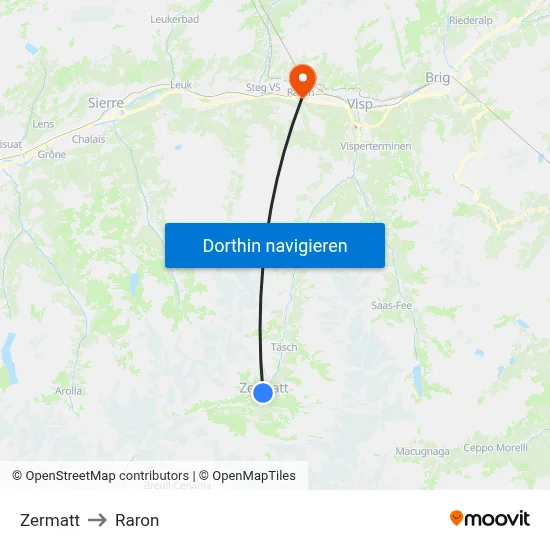 Zermatt to Raron map