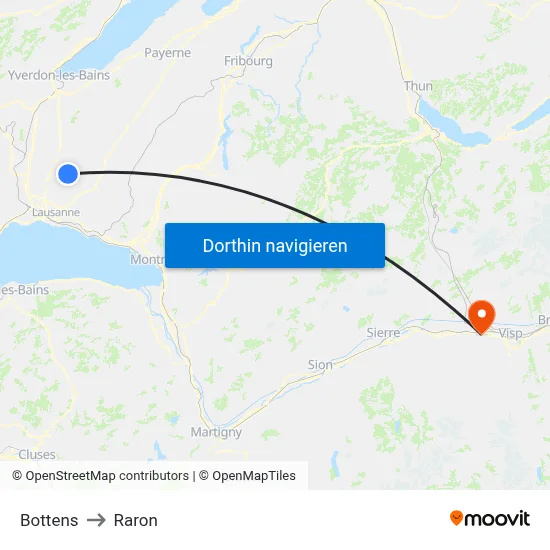 Bottens to Raron map