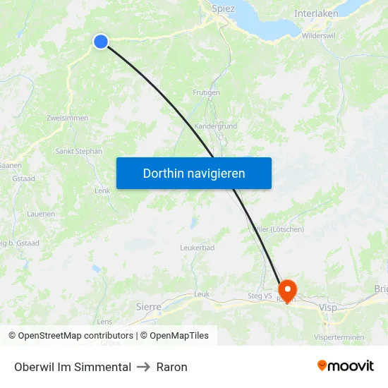 Oberwil Im Simmental to Raron map