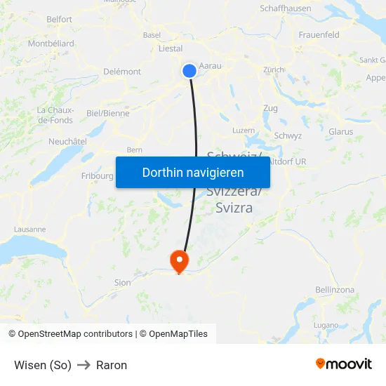 Wisen (So) to Raron map