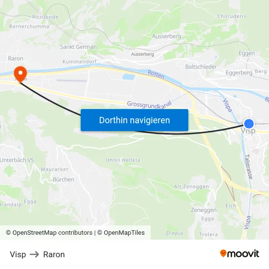 Visp to Raron map