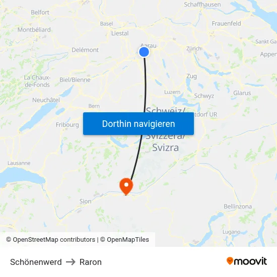 Schönenwerd to Raron map