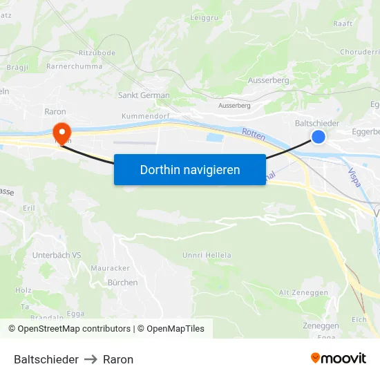 Baltschieder to Raron map