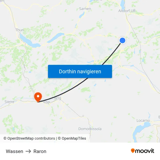 Wassen to Raron map