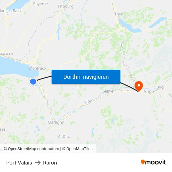 Port-Valais to Raron map