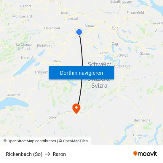Rickenbach (So) to Raron map