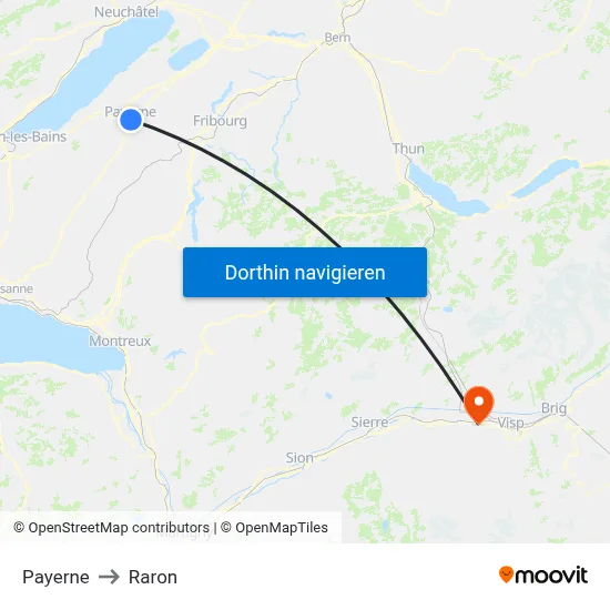 Payerne to Raron map