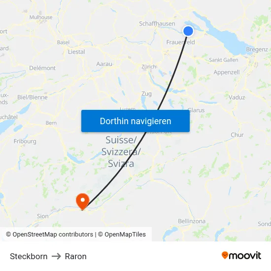 Steckborn to Raron map