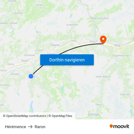 Hérémence to Raron map