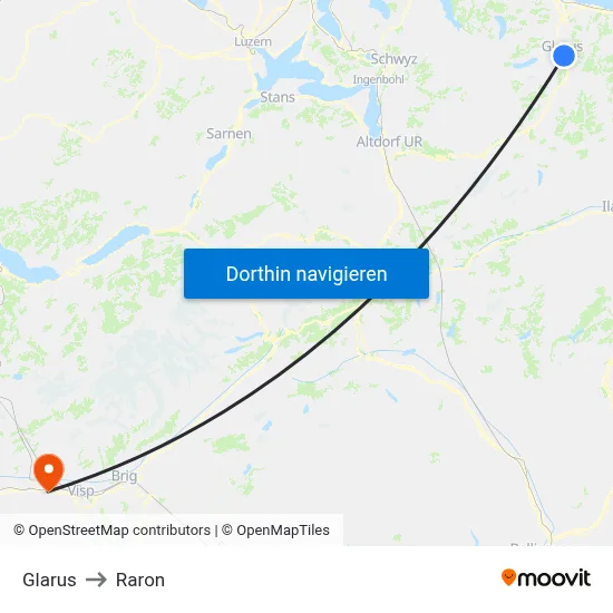 Glarus to Raron map
