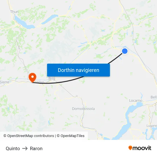 Quinto to Raron map