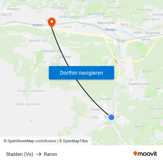Stalden (Vs) to Raron map