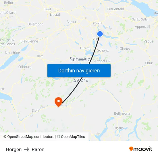 Horgen to Raron map