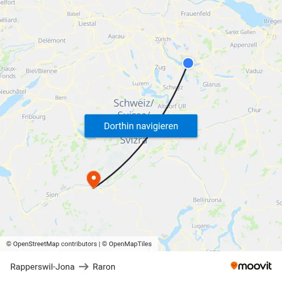 Rapperswil-Jona to Raron map