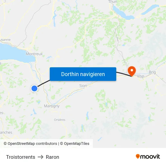 Troistorrents to Raron map