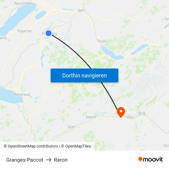Granges-Paccot to Raron map