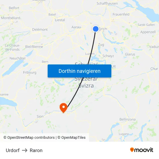 Urdorf to Raron map