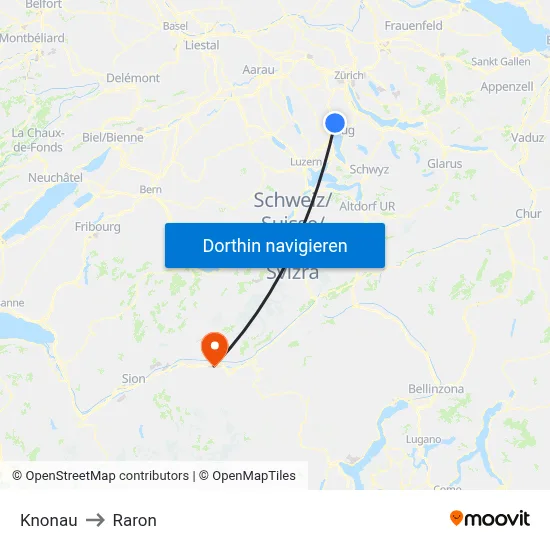 Knonau to Raron map