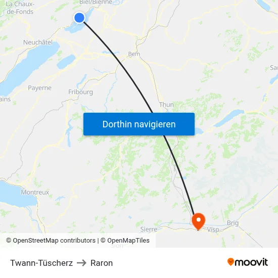 Twann-Tüscherz to Raron map