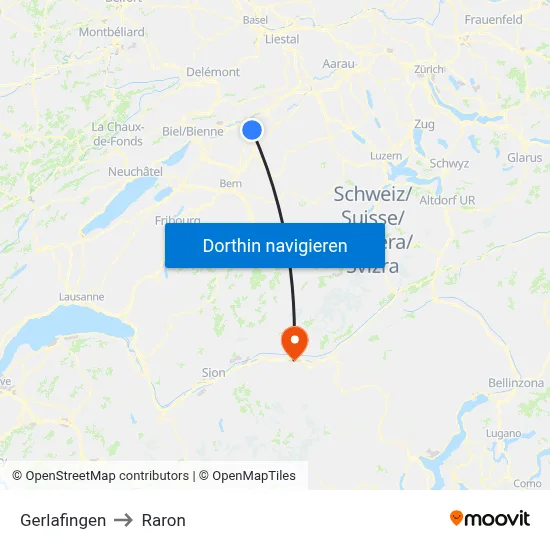 Gerlafingen to Raron map