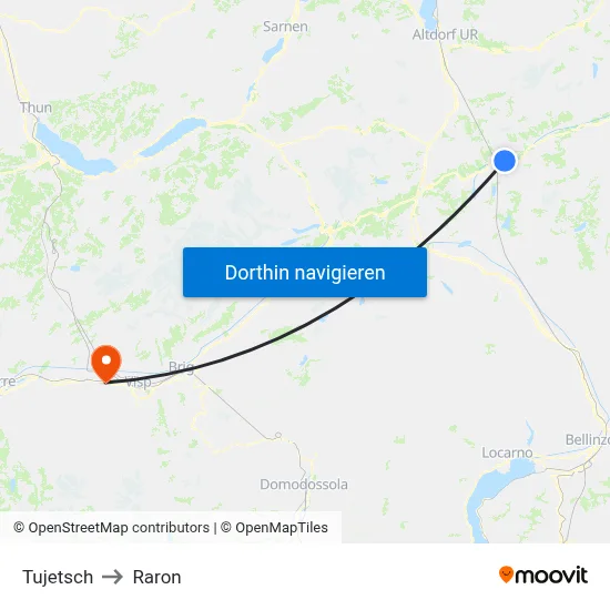 Tujetsch to Raron map