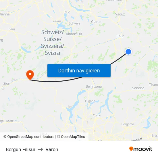 Bergün Filisur to Raron map