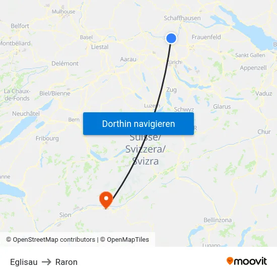 Eglisau to Raron map