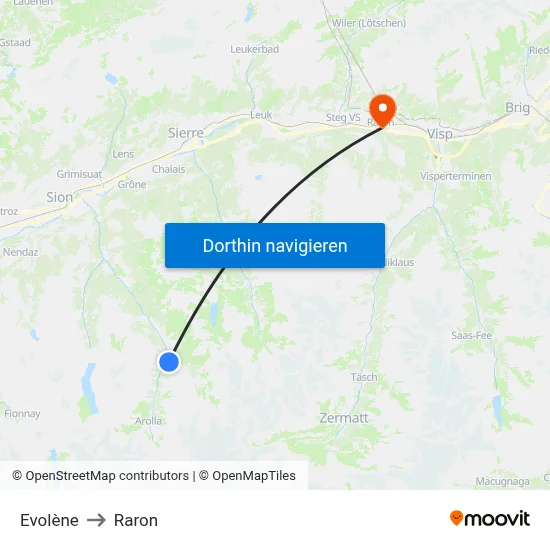 Evolène to Raron map