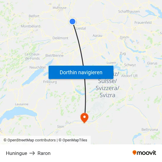 Huningue to Raron map