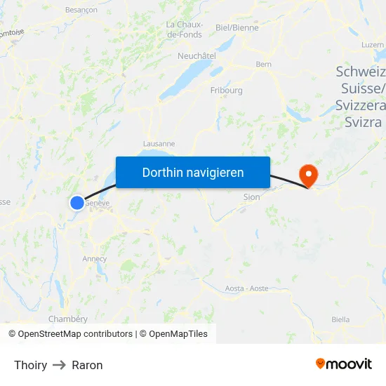 Thoiry to Raron map