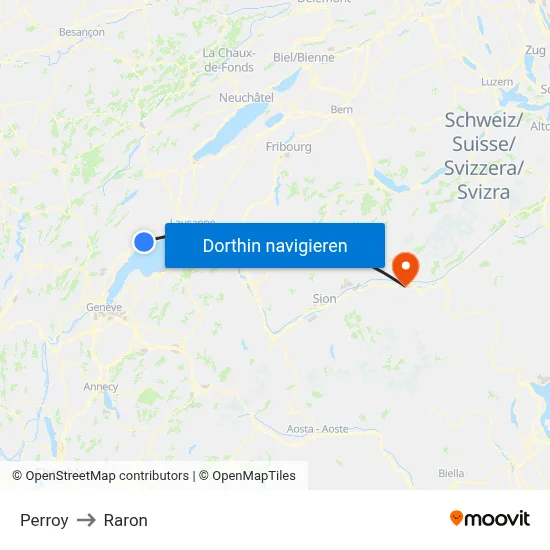 Perroy to Raron map