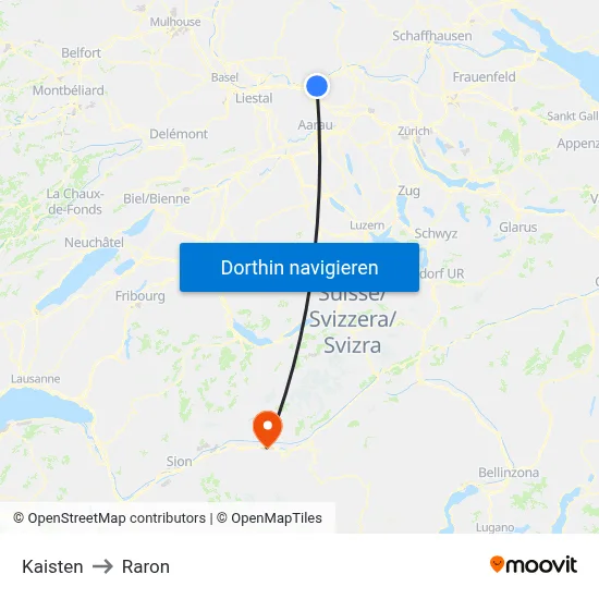 Kaisten to Raron map