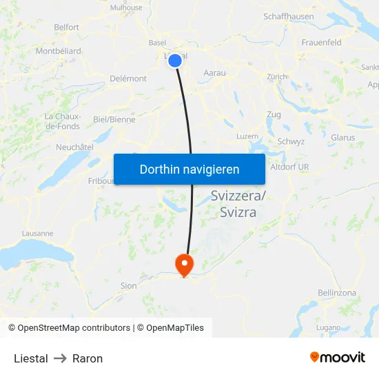 Liestal to Raron map