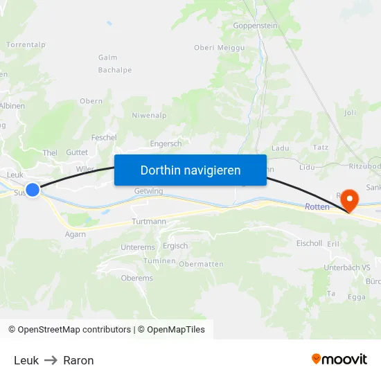 Leuk to Raron map