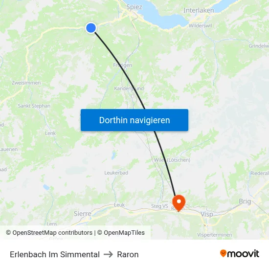 Erlenbach Im Simmental to Raron map