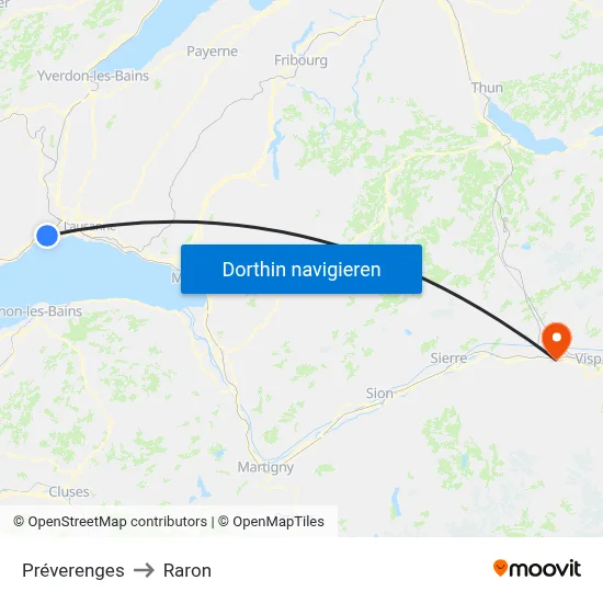 Préverenges to Raron map