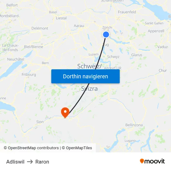 Adliswil to Raron map