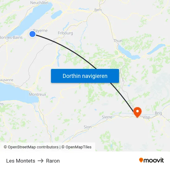 Les Montets to Raron map