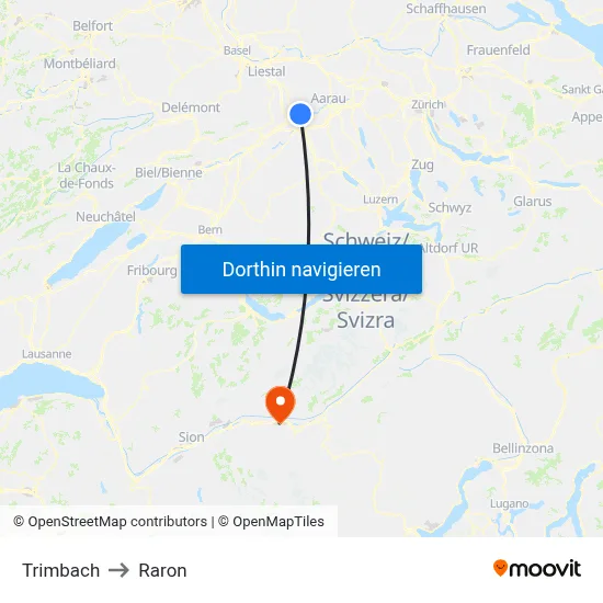 Trimbach to Raron map