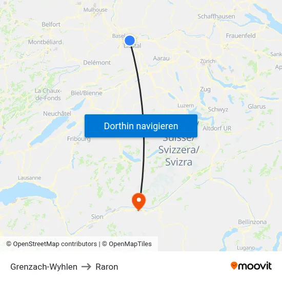 Grenzach-Wyhlen to Raron map