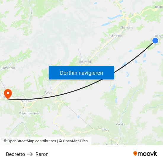 Bedretto to Raron map