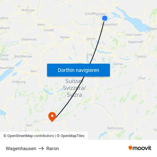 Wagenhausen to Raron map