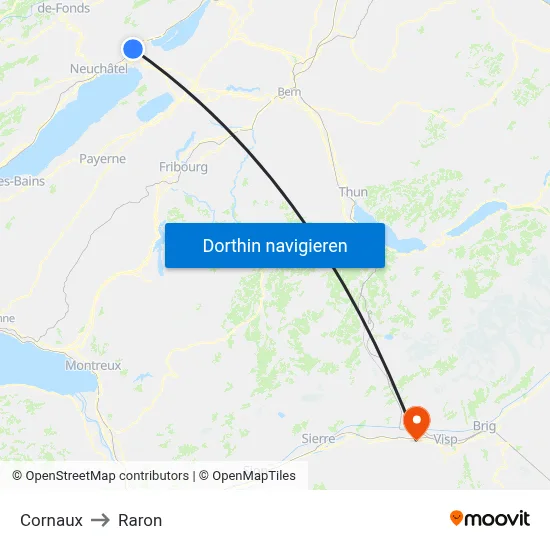 Cornaux to Raron map