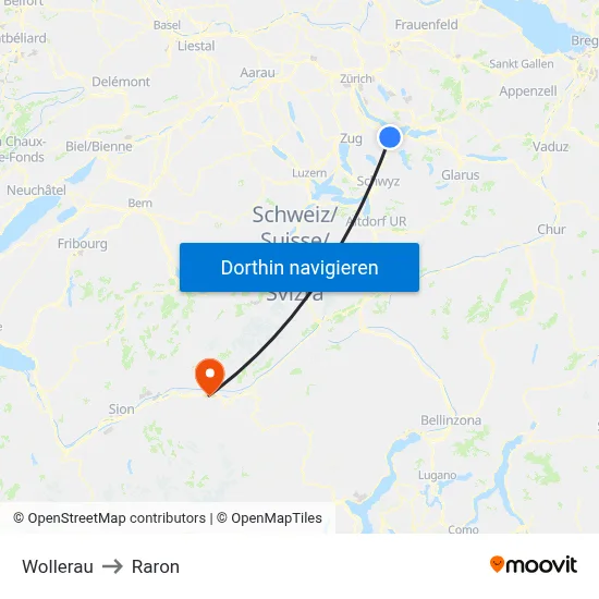 Wollerau to Raron map