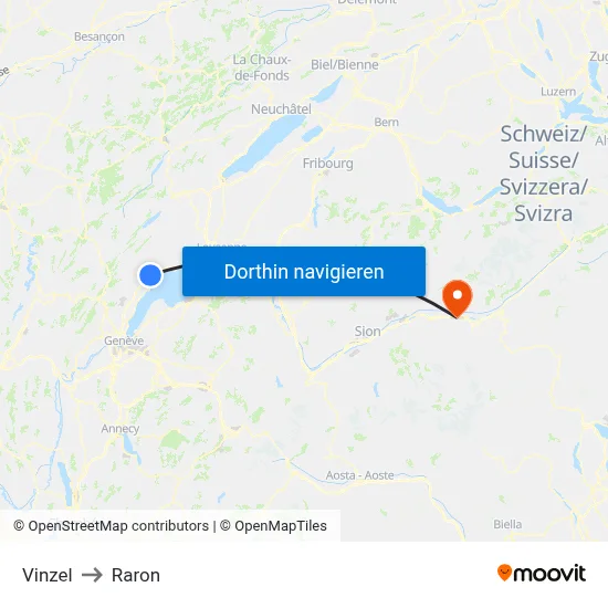 Vinzel to Raron map